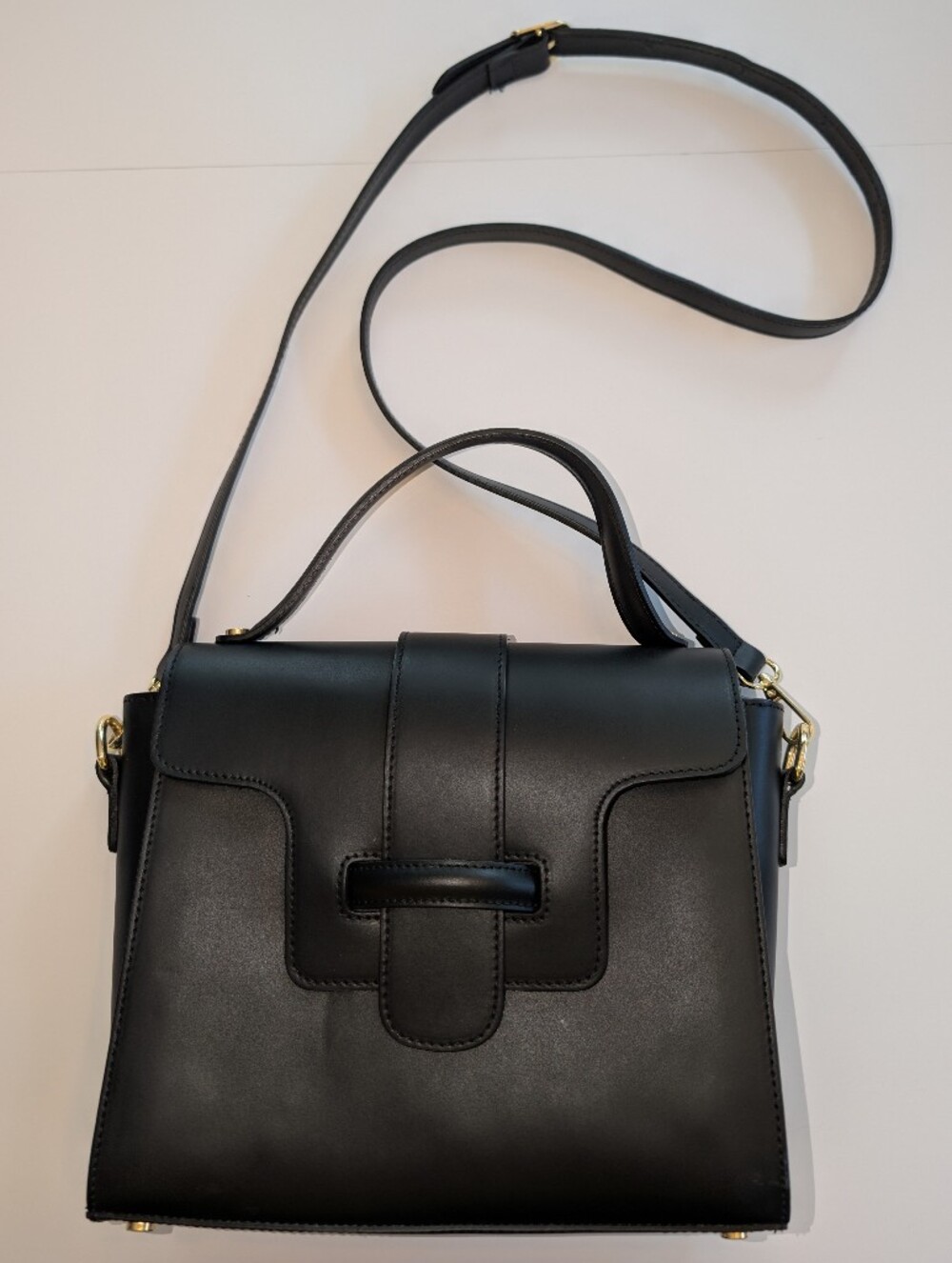 Valentina Fiore Black Leather Crossbody Bag